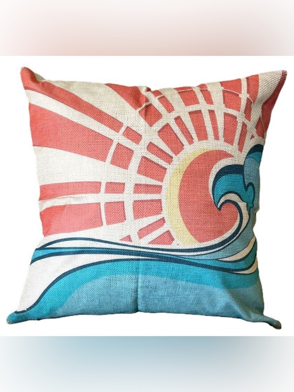 18" Retro-Style Vintage Beach Surf Aesthetic Wave Sun Linen Pillow Cover New